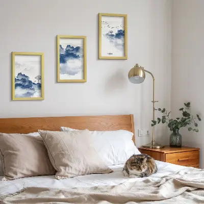 3-piece wall art set featuring cloud mountains with trees and birds in the background