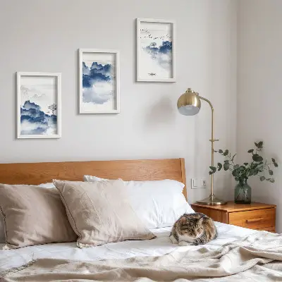 3-piece wall art set featuring cloud mountains with trees and birds in the background