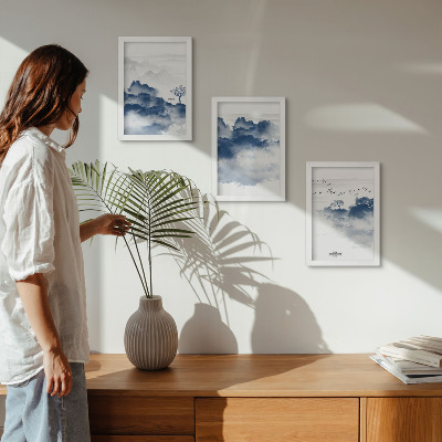3-piece wall art set Cloud mountains with trees and birds in the background