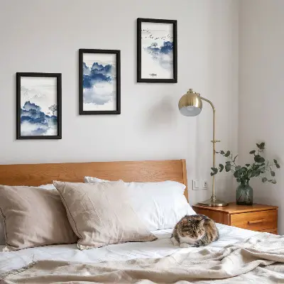 3-piece wall art set featuring cloud mountains with trees and birds in the background