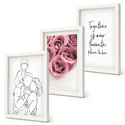 Framed triptych rose bouquet line art with personalized family inscription