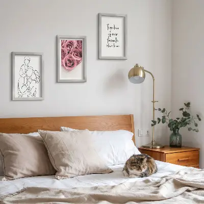 Framed triptych rose bouquet line art with personalized family inscription