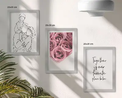 Framed triptych rose bouquet line art with personalized family inscription
