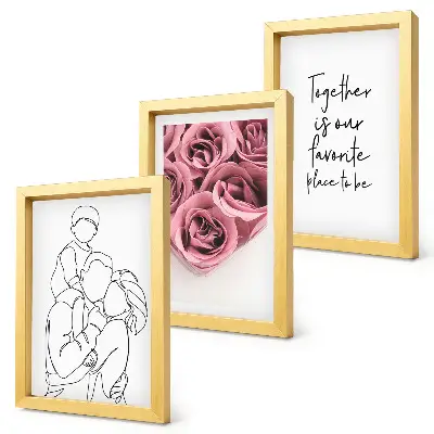Framed triptych rose bouquet line art with personalized family inscription