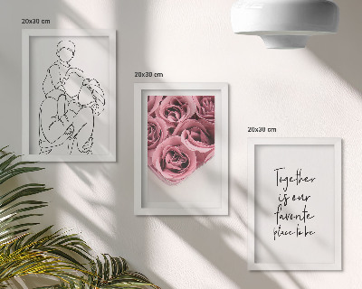 Framed triptych Family lineart rose bouquets inscription home