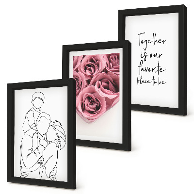 Framed triptych Family lineart rose bouquets inscription home