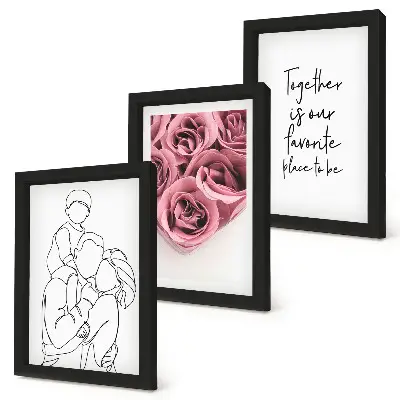 Framed triptych rose bouquet line art with personalized family inscription