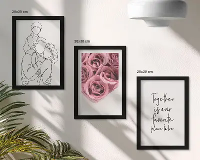 Framed triptych rose bouquet line art with personalized family inscription