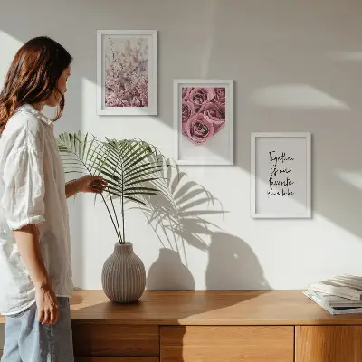 3-piece wall art set featuring flowers and rose bouquets with a homemade inscription