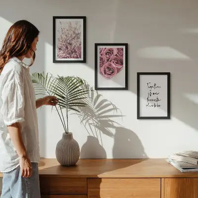 3-piece wall art set featuring flowers and rose bouquets with a homemade inscription