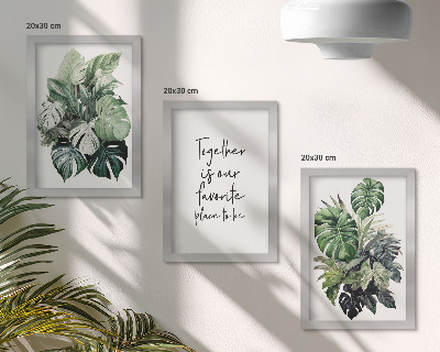 Photo frame wall Green leaves of tropical plants with decorative inscription