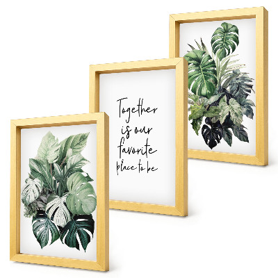 Photo frame wall Green leaves of tropical plants with decorative inscription