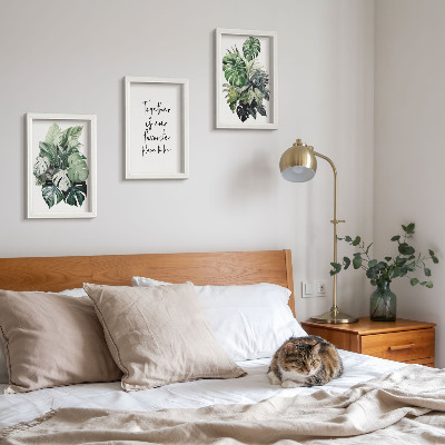 Photo frame wall Green leaves of tropical plants with decorative inscription