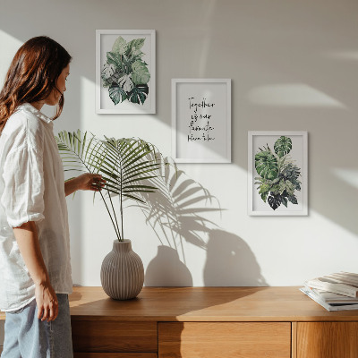 Photo frame wall Green leaves of tropical plants with decorative inscription