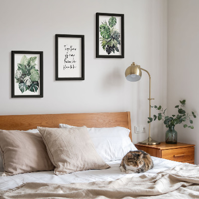 Photo frame wall Green leaves of tropical plants with decorative inscription