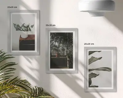 Potted plants with rustic leaves framed triptych three-piece framed wall art set