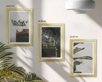 Potted plants with rustic leaves framed triptych three-piece framed wall art set