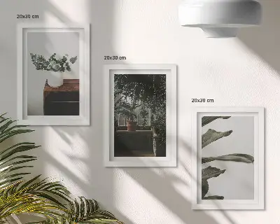 Potted plants with rustic leaves framed triptych three-piece framed wall art set