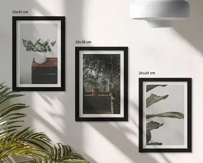 Potted plants with rustic leaves framed triptych three-piece framed wall art set