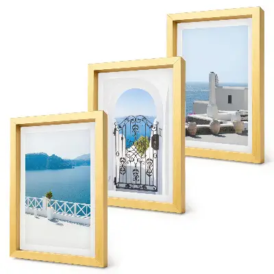 3-piece wall art set featuring sea views with white buildings in Greece