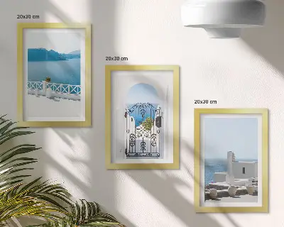 3-piece wall art set featuring sea views with white buildings in Greece