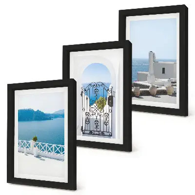 3-piece wall art set featuring sea views with white buildings in Greece
