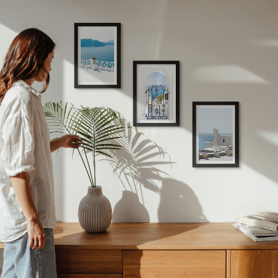 3-piece wall art set Sea views with white buildings Greece