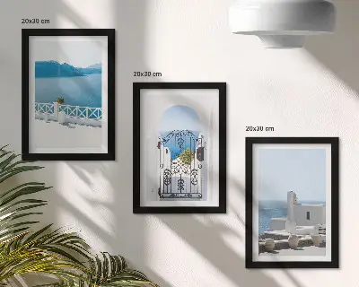3-piece wall art set featuring sea views with white buildings in Greece