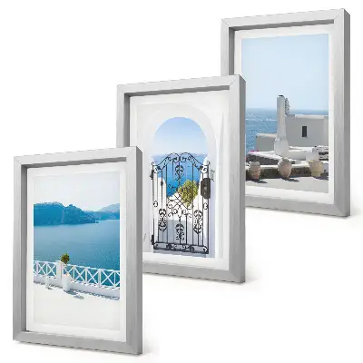 3-piece wall art set featuring sea views with white buildings in Greece