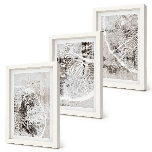 Photo frame wall Wood grain patterns in shades of gray and white