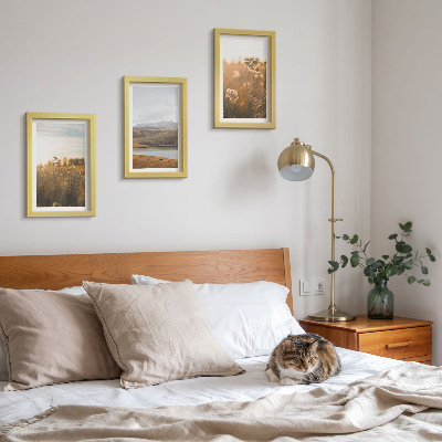 Framed triptych Landscapes with meadows, mountains and a lake in the background