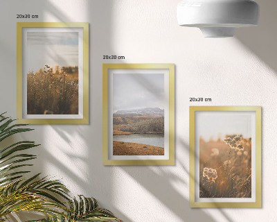 Framed triptych Landscapes with meadows, mountains and a lake in the background