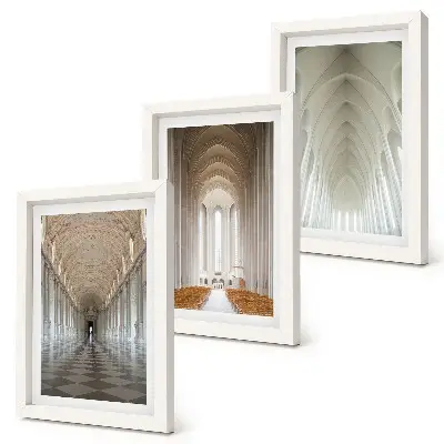 3-piece wall art set featuring interiors of historic buildings and cathedrals