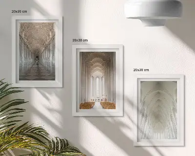 3-piece wall art set featuring interiors of historic buildings and cathedrals