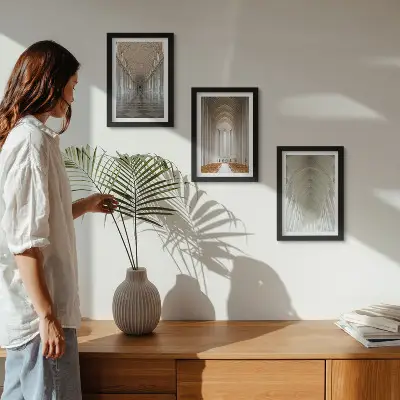 3-piece wall art set featuring interiors of historic buildings and cathedrals