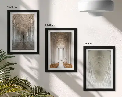 3-piece wall art set featuring interiors of historic buildings and cathedrals