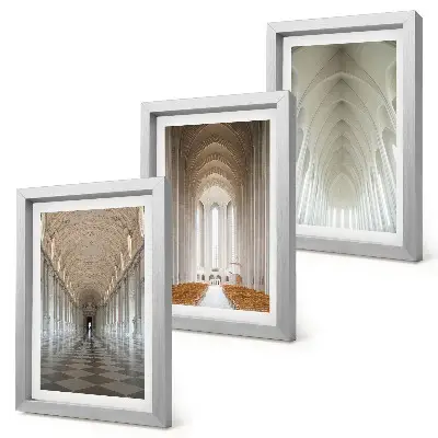 3-piece wall art set featuring interiors of historic buildings and cathedrals