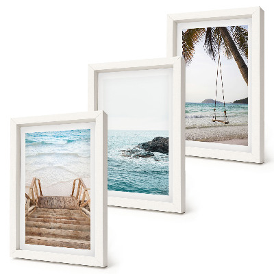 3-piece wall art set Stairs to the beach, sea view and palm tree swing
