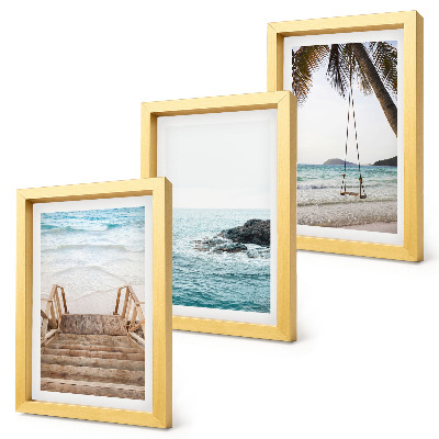 3-piece wall art set Stairs to the beach, sea view and palm tree swing