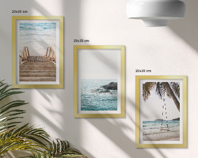 3-piece wall art set Stairs to the beach, sea view and palm tree swing