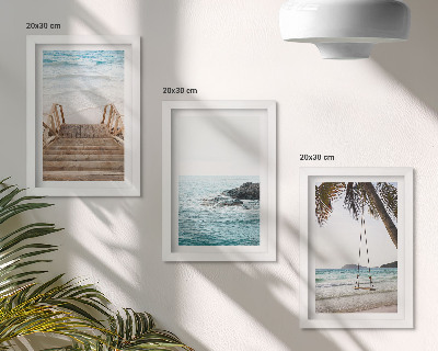 3-piece wall art set Stairs to the beach, sea view and palm tree swing