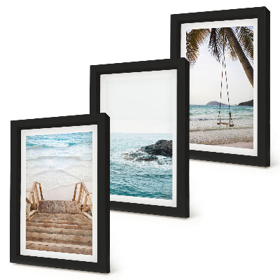 3-piece wall art set Stairs to the beach, sea view and palm tree swing