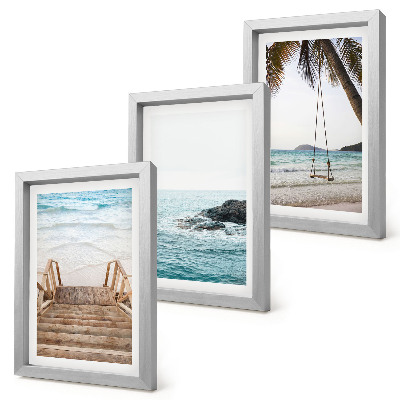 3-piece wall art set Stairs to the beach, sea view and palm tree swing