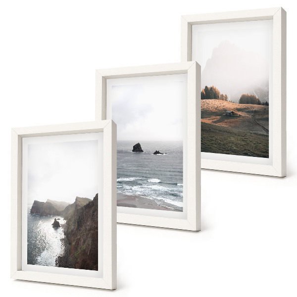 Photo frame wall Mountain and sea landscapes with clouds and forests