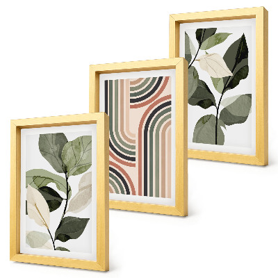 3-piece wall art set Plant motifs with geometric patterns in shades of green
