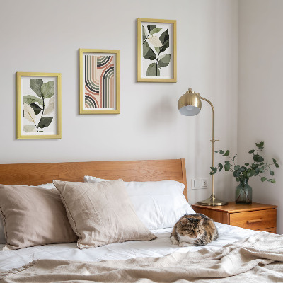 3-piece wall art set Plant motifs with geometric patterns in shades of green