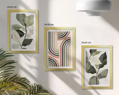 3-piece wall art set featuring plant motifs and geometric patterns in shades of green