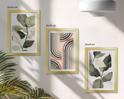 3-piece wall art set Plant motifs with geometric patterns in shades of green