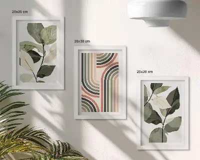 3-piece wall art set featuring plant motifs and geometric patterns in shades of green