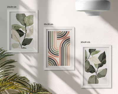 3-piece wall art set Plant motifs with geometric patterns in shades of green